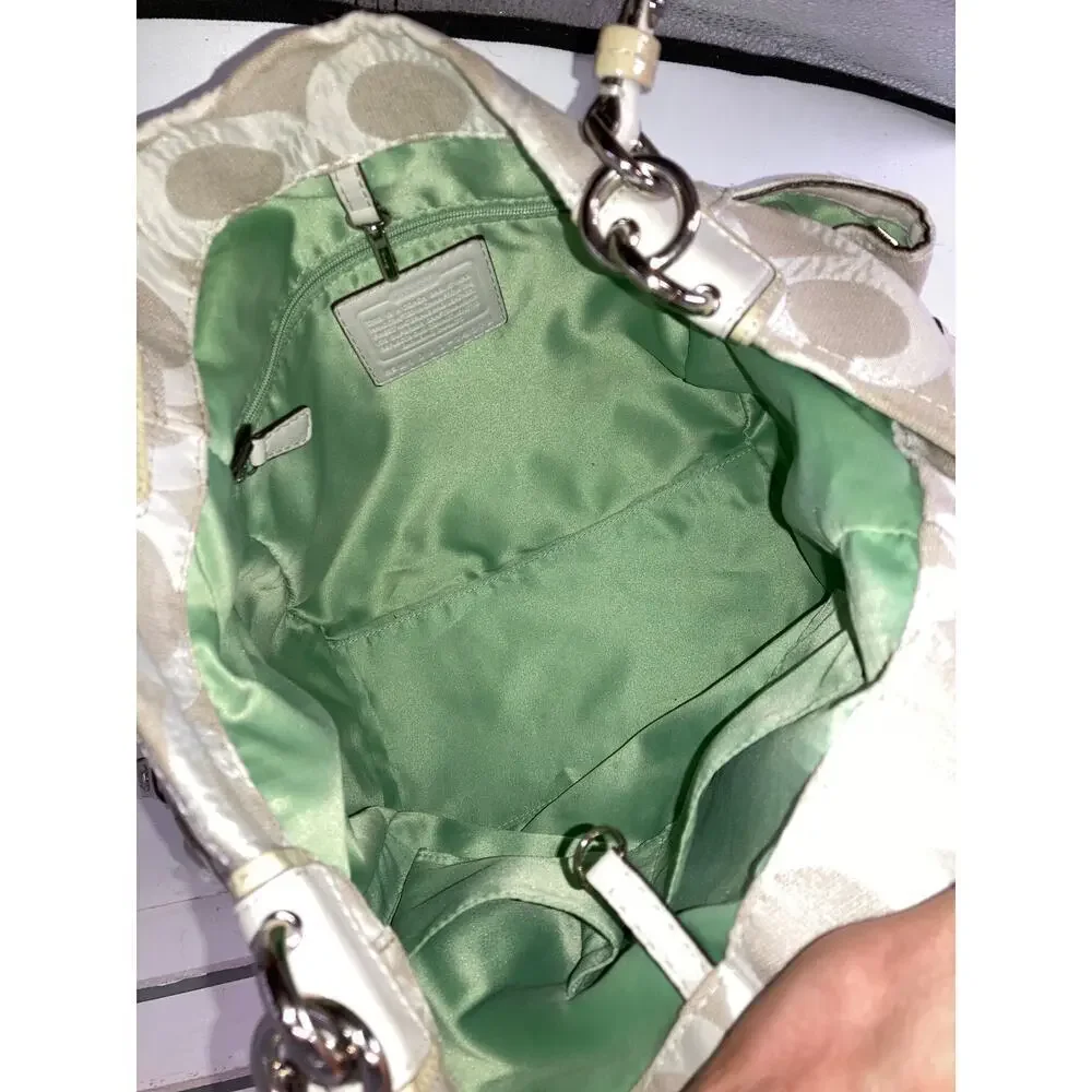COACH 14578 LARGE IVORY, TAN SIGNATURE PRINT SHOULDER BAG